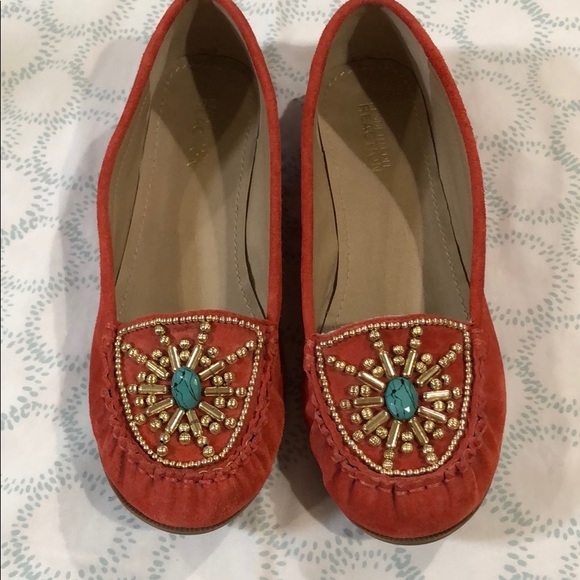 Kenneth Cole Reaction Shoes - Gold and turquoise beaded leather loafers